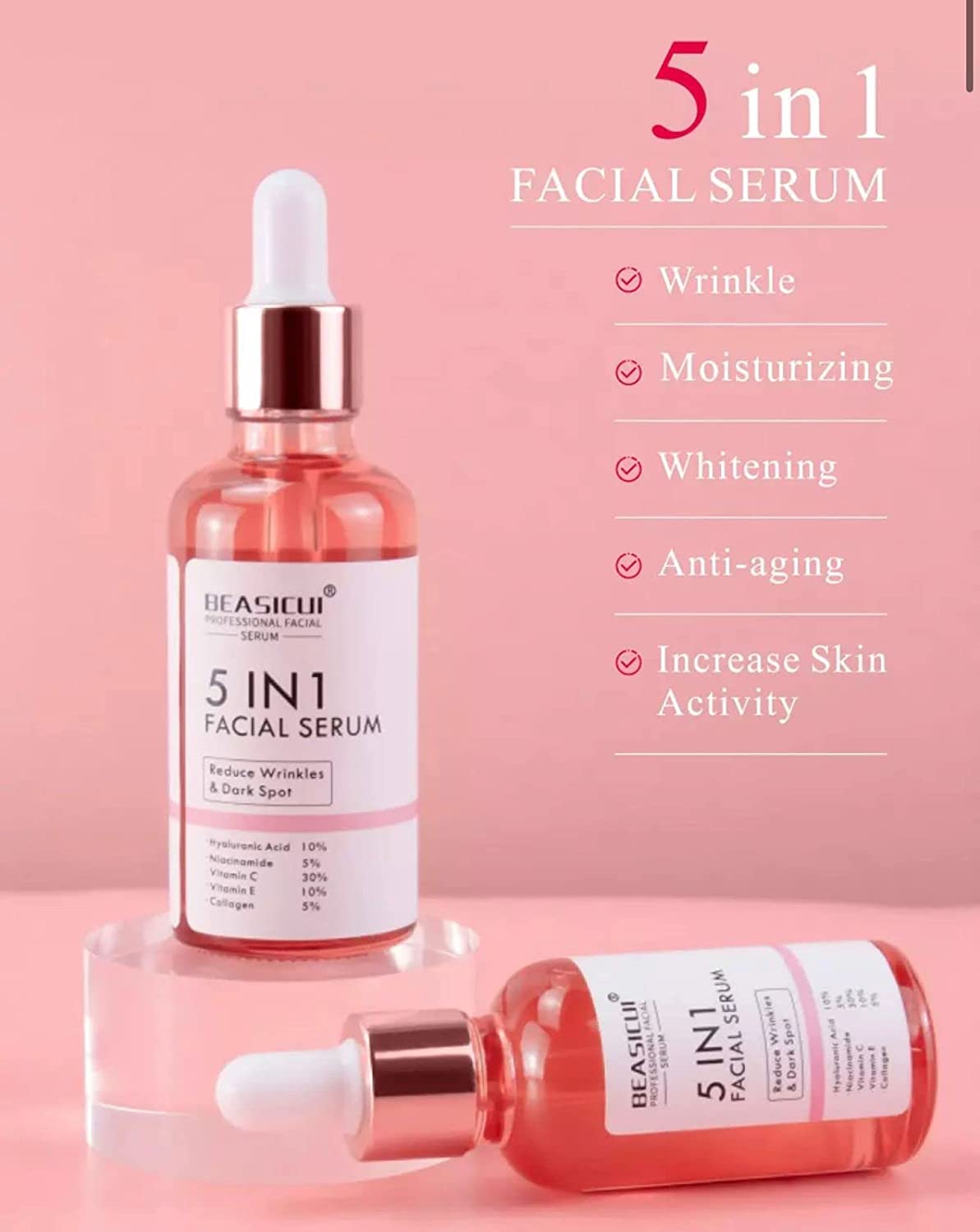 BEASICUI Vitamin C Serum for Face, Anti Aging Serum with Hyaluronic Acid, Brightening Serum for Dark Spots, Fine Lines and Wrinkles 1 FL OZ